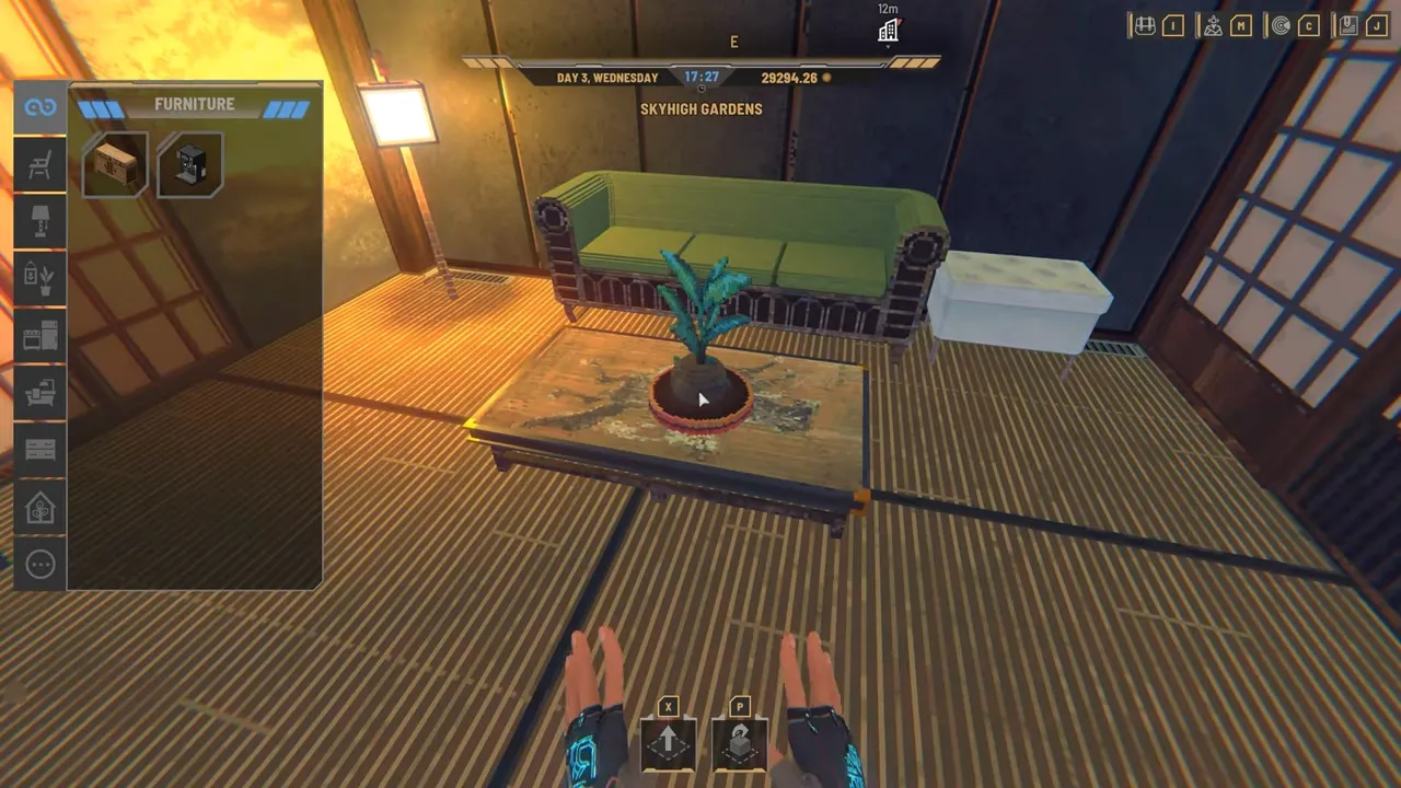 Placing a potted plant in a warm Nivalis Nights apartment at Skyhigh Gardens