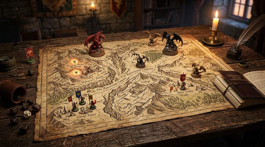 Mapa táctico y mesa de campaña militar del juego Threshing Day
